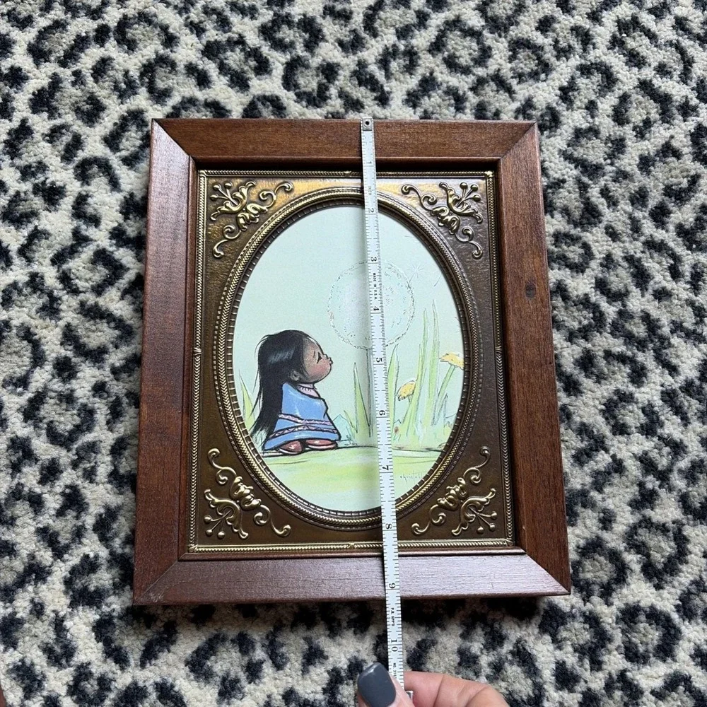 Set‎ 3 VTG Style Framed Prints Southwestern Girls Wood Brass Frame 9.75x7.75
